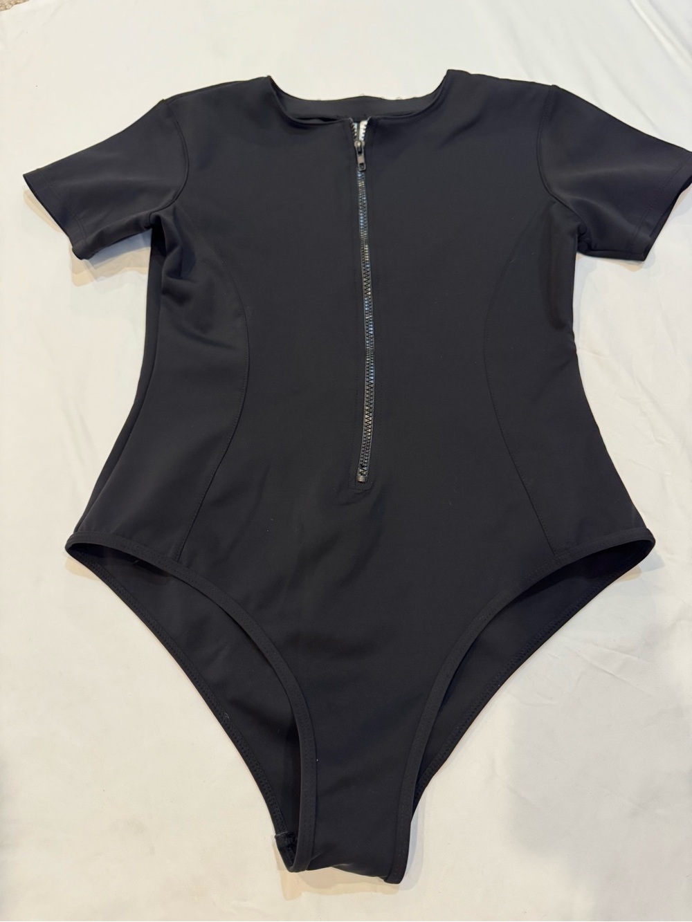 PrettyLittleThing Black Zip-Front Bodysuit/swimsuit